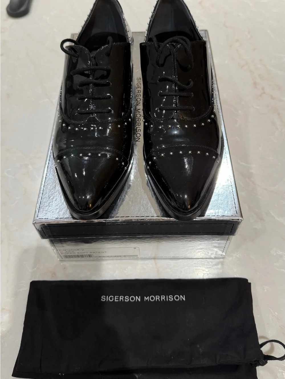 Sigerson Morrison Elinor Black Patent Studded Oxford Shoes